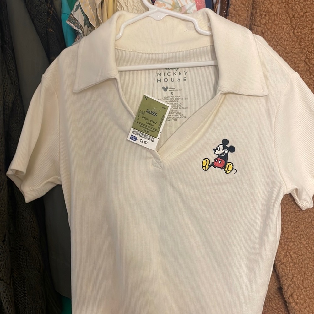 Mickey Mouse embroidered collared crop tee